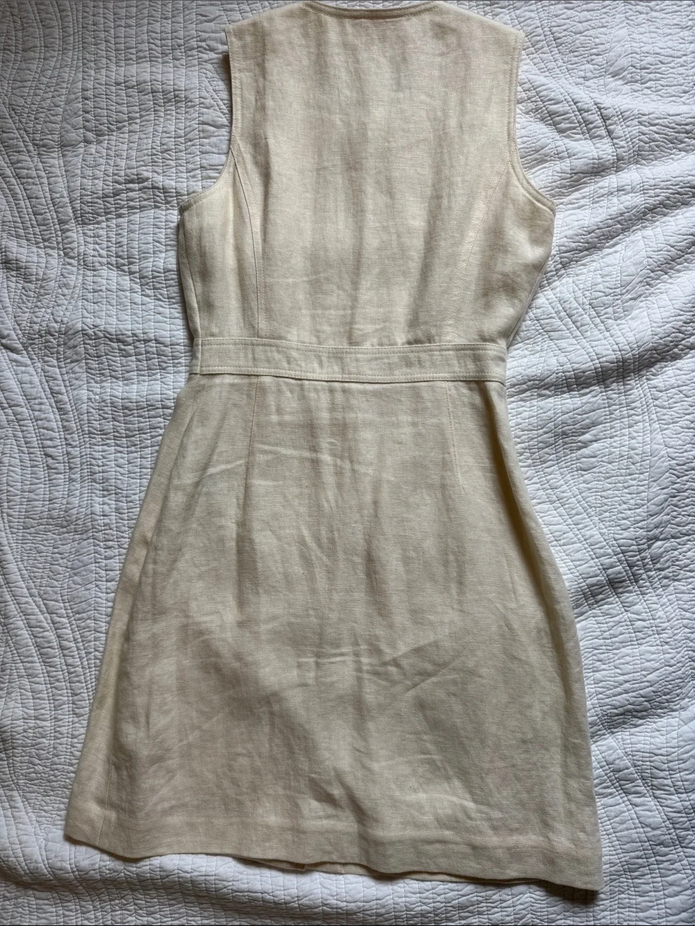 Tory Burch Sleeveless Button-Front Linen Dress in Cream